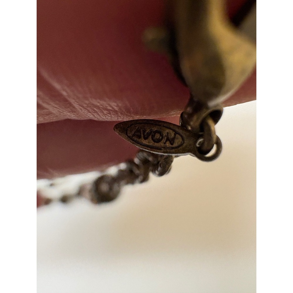 Avon Vintage Style Station Necklace Burgundy Warm Honey Beads Antique Brass - Picture 6 of 8